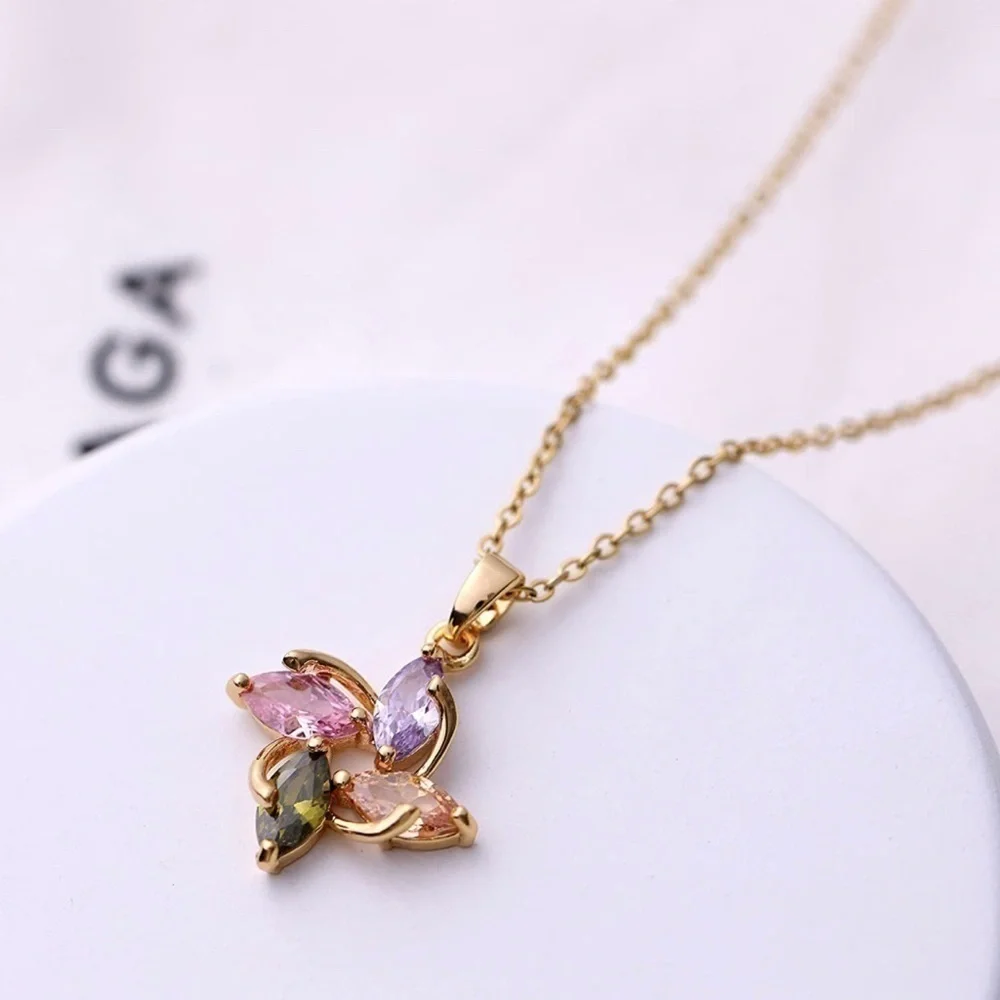 Gold 14k Gold Plated Colorful CZ Windmill Chain Necklace